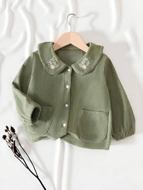 SHEIN Vintaside Kids جاكيت بيبي بناتي من القطيفة منسوج ذو لون أحادي للربيع/الخريف/الشتاء