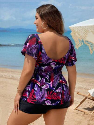Swim Lushoire مجموعة بيكيني بالحجم الكبير للنساء بطبعة زهور وحلقات عرضية