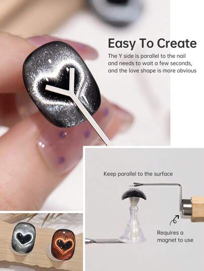 Beautizon Nailartlab 1 قطعة / 2 قطعة أدوات فرشاة أظافر مغناطيسية متعددة الوظائف 4 في 1 لطلاء الأظافر بتأثير العين القطة مع جل UV ،لتزيين الأظافر في المنزل وصالونات التجميل DIY