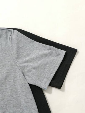 SHEIN طقم بيجاما كاجوال مكون من 4 قطع للمراهقين البنين ، يشمل تيشيرت رقبة دائرية سادة وشورت مربعات فضفاض ومريح