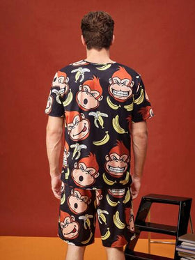 Happy Jammies طقم بيجامة رجالي من قميص وشورت كرتوني قصير الأكمام كيوت وممتع