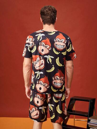 Happy Jammies طقم بيجامة رجالي من قميص وشورت كرتوني قصير الأكمام كيوت وممتع