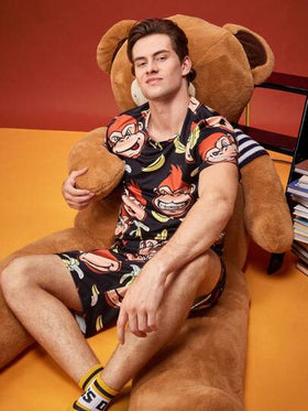 Happy Jammies طقم بيجامة رجالي من قميص وشورت كرتوني قصير الأكمام كيوت وممتع