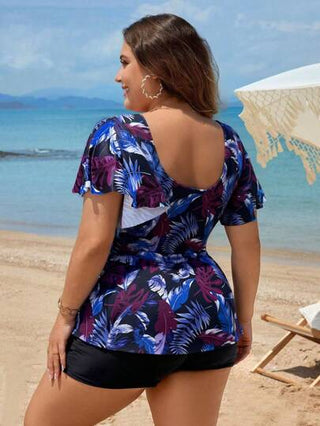 Swim Lushoire مجموعة قطعتين للمرأة متشكلة من ملابس علوية بلا أكمام مطبوع بطبعات عشوائية وسروال بكيني بحجم كبير