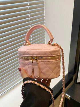 حقيبة صغيرة خفيفة الوزن، حقيبة سلسلة، حقيبة مبطنة، حقيبة يد، حقيبة دلو، مناسبة للفتيات وطالبات الجامعة والسيدات العاملات، مثالية للمكتب والجامعة والعمل والتنقل والأنشطة الخارجية والسفر والنزهات. باللون الوردي