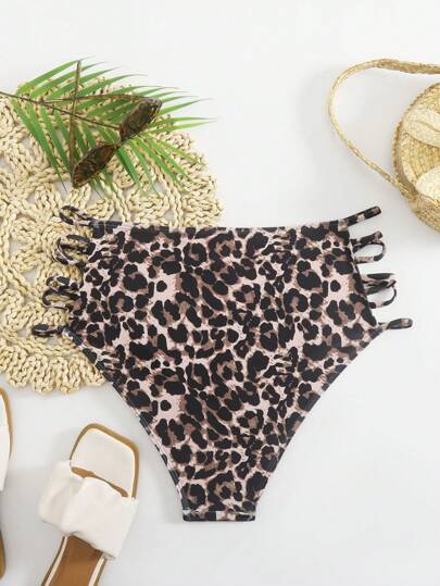 SHEIN Swim Curve بكيني باللون النمري بقطعة سفلية للنساء ذوات الحجم الكبير