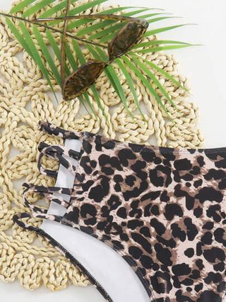 SHEIN Swim Curve بكيني باللون النمري بقطعة سفلية للنساء ذوات الحجم الكبير