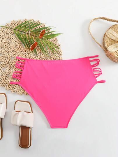 SHEIN Slayr CURVE قاع بيكيني عصري من نسيج مطرز بفتحات للنساء ذوات الحجم الكبير