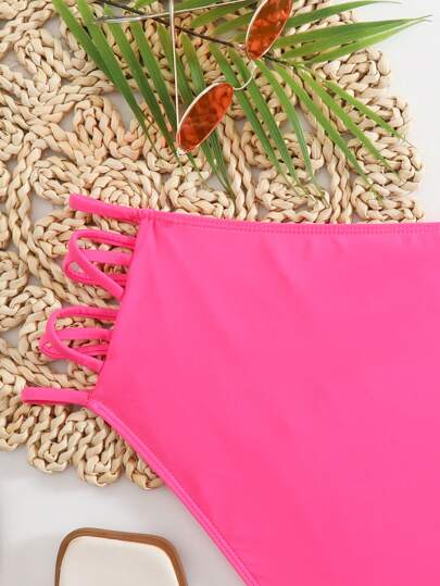 SHEIN Slayr CURVE قاع بيكيني عصري من نسيج مطرز بفتحات للنساء ذوات الحجم الكبير