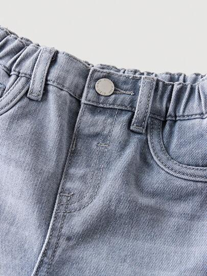 SHEIN TaviRue بنطلون جينز أزرق فضفاض مغسول بطريقة مشوشة للأطفال الصبيان، ملائم للجميع للملابس اليومية والعطلات، ملابس أطفال صبيان للاستخدام الداخلي والخارجي على مدار جميع الفصول