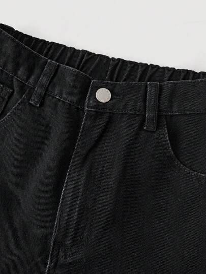 SHEIN Girlism بنطلون جينز واسع الساق ذو لون أحادي متعدد الاستخدامات للفتيات المراهقات