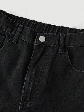 SHEIN Girlism بنطلون جينز واسع الساق ذو لون أحادي متعدد الاستخدامات للفتيات المراهقات