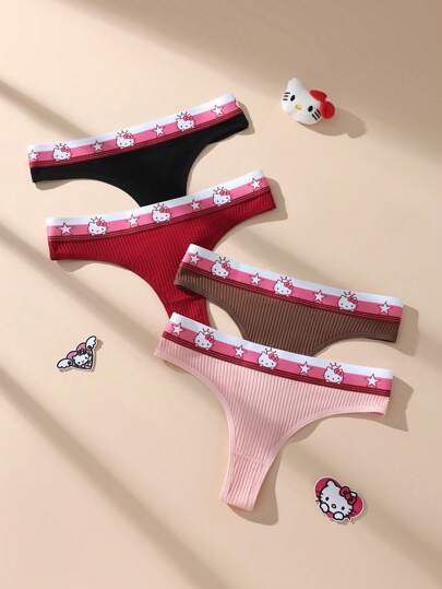 Sanrio 4 قطع سانريو هالو كيتي بناطيل تنورة كلوت قصيرة الخصر، قطنية ناعمة قابلة للتنفس بتصميم جميل، ملابس داخلية مناسبة للمراهقات والطالبات
