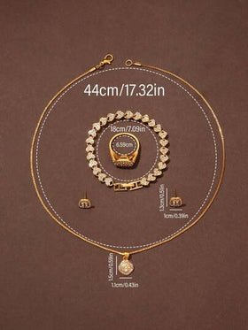 6 قطع مجموعة ساعات نسائية كوارتز، تشمل سوار وقلادة وخاتم وأقراط، قرص دائري، تصميم شخصي بدون مقياس، حزام بحجم ثابت، مناسبة كهدايا للمناسبات والاستخدام اليومي، بدون علبة هدايا