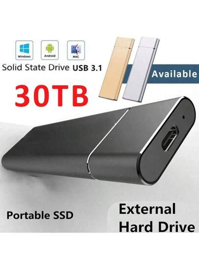 أدوات مكتبية ومدرسية محرك أقراص صلبة خارجي متعدد الألوان 30 تيرابايت، نوع C/USB 3.1 عالي السرعة، للكمبيوتر المحمول/سطح المكتب/أجهزة التخزين، لوازم المدرسة، العودة إلى المدرسة
