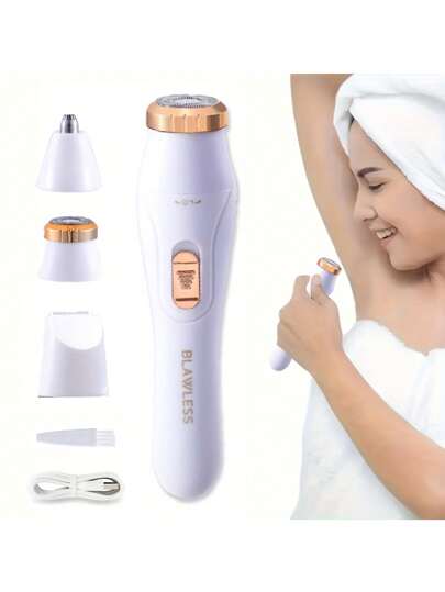 مجموعة إزالة الشعر الكهربائية للمرأة - 3 في 1 ، جهاز تشذيب الوجه القابل لإعادة الشحن عبر منفذ USB ، جهاز تشذيب الحواجب ، وأداة إزالة الشعر الكامل للجسم ،هدية للنساء بسعة بطارية 150 مللي أمبير