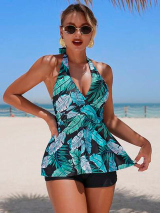 طقم تانكيني حريمي Swim Lushoire مجموعتان من البكيني المكون من قطعتين للنساء، بطبعات الشبكات النباتية الاستوائية الجديدة لموسم الربيع، أربطة سباغيتي للاستخدام اليومي "عطلة