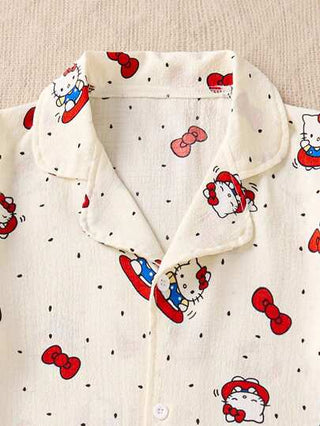 بيجاما Sanrio البيجامة الجديدة للصيف المناسبة للبيت، طقم بنطلون قصير ولباس علوي مطبوعة برسوم كرتونية للبنات من كيتي بتصميم أنيق وعصري وملائم للإرتداء في البيت وحفلات الأعياد, هدية مناسبة للأطفال والأصدقاء