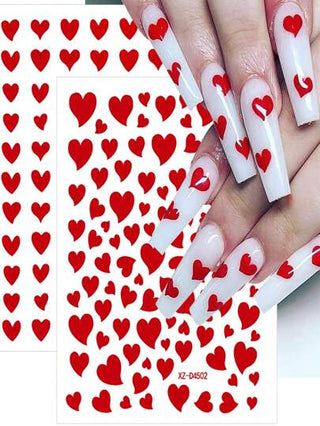 6 قطع ملصقات أظافر بشكل قلوب حمراء ثلاثية الأبعاد لعيد الحب، 6 ورقات ملصقات أظافر قلوب ثلاثية الأبعاد لامعة لتزيين الأظافر، 6 قطع / مجموعة ملصقات أظافر زينة للنساء والتصميم الطباعي ملحقات