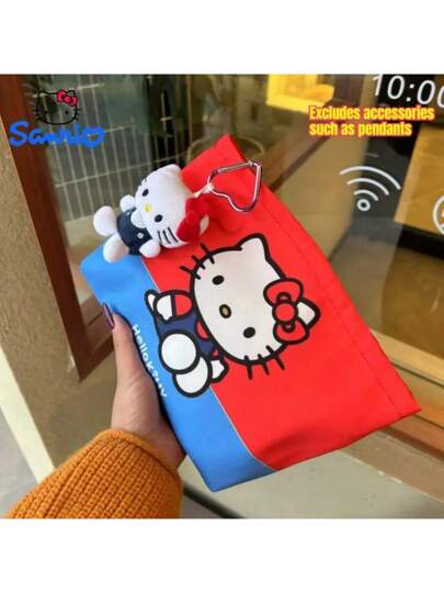 أدوات مكتبية ومدرسية Sanrio حقيبة يد من ساتورينو هالو كيتي بتصميم أصلي باللونين الأحمر والأزرق كتناقض للقطة، حقيبة مستحضرات التجميل، أدوات مدرسية، هدايا عيد الميلاد