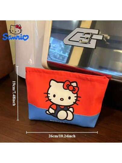 أدوات مكتبية ومدرسية Sanrio حقيبة يد من ساتورينو هالو كيتي بتصميم أصلي باللونين الأحمر والأزرق كتناقض للقطة، حقيبة مستحضرات التجميل، أدوات مدرسية، هدايا عيد الميلاد
