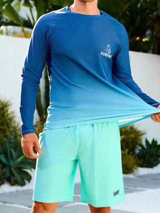 Manfinity Swimmode طقم سيرفنج للرجال: بلوزة طويلة الأكمام من نوع الرش جارد وسراويل سباحة