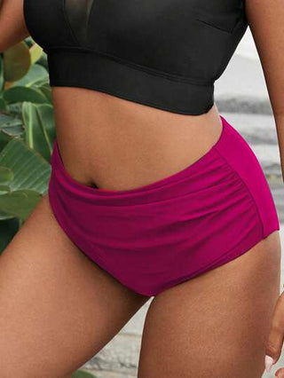 Swim Basics بوكسر بيكيني للنساء الحجم الكبير ذو خصر عالي وقطعة سفلية باللون الأحادي مناسب للصيف والشاطئ