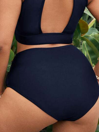 Swim Basics بنطلون بكيني بخصر عالي بتصميم لون أحادي المقاسات الكبيرة للنساء للصيف