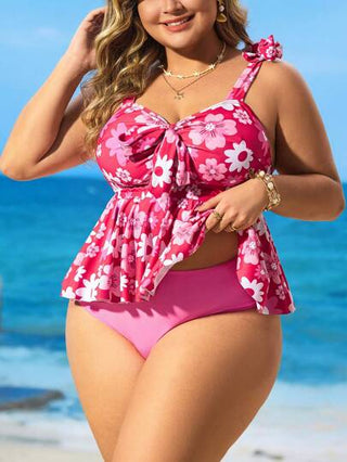 Swim Lushoire فيكيني لحجم كبير للنساء قطعتين شريط كشكش علوي واسفل ع---ادي، متعدد الألوان، لل-أوقات الحرة والمحتشمة
