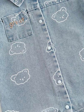 SHEIN Playful Pals رومبير رومبر قصيرة الأكمام مطبوعة برسومات دببة جميلة للأطفال الرضع الذكور، ملابس صيفية للرضع