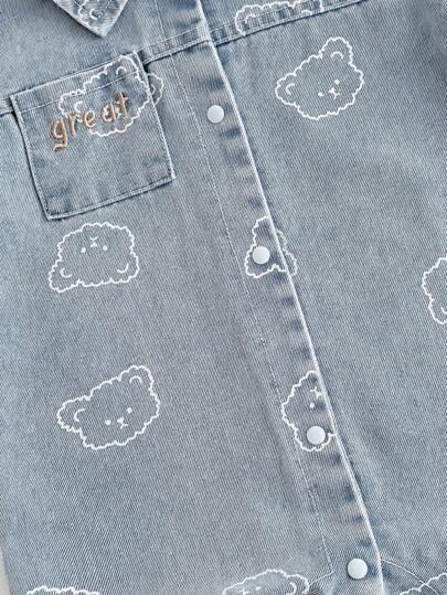 SHEIN Playful Pals رومبير رومبر قصيرة الأكمام مطبوعة برسومات دببة جميلة للأطفال الرضع الذكور، ملابس صيفية للرضع