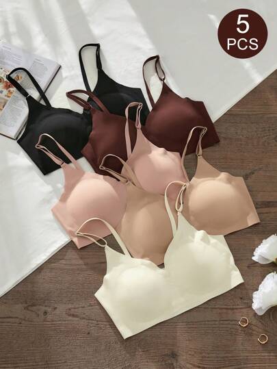 Shein Underwear&Sleepwear Basics 5 قطعة/المجموعة من صدريات نسائية بدون سلك ، مجموعة صدريات بدون أسلاك