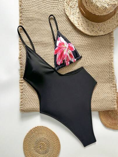 Swim SXY بذلة سباحة قطعة واحدة للنساء، سباغيتي الحمالات، رسومات مطبوعة على مواضع محددة، طقم مثير للصيف