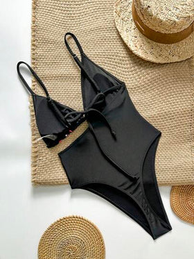 Swim SXY بذلة سباحة قطعة واحدة للنساء، سباغيتي الحمالات، رسومات مطبوعة على مواضع محددة، طقم مثير للصيف