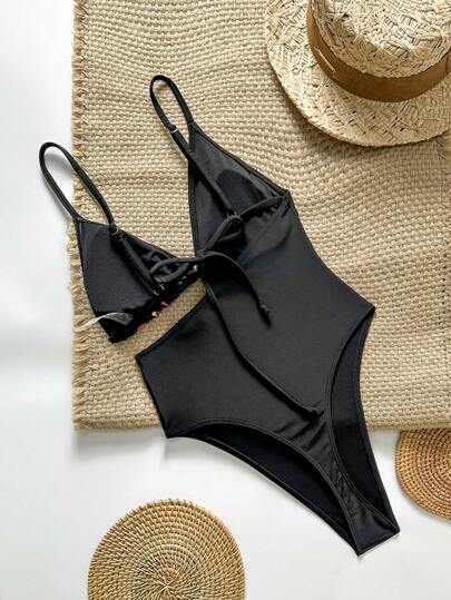 Swim SXY بذلة سباحة قطعة واحدة للنساء، سباغيتي الحمالات، رسومات مطبوعة على مواضع محددة، طقم مثير للصيف