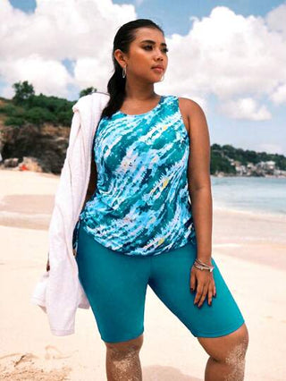 طقم تانكيني حريمي Swim Lushoire بدلة السباحة كتانكيني حجم كبير للسيدات ذات خصر عالي وطباعة عشوائية