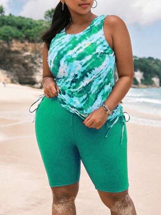 Swim Lushoire بدلة سباحة من قطعتين للنساء البدينات مع طباعة عشوائية وغطاء للخصر، متماسكة وممشقة