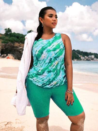 Swim Lushoire بدلة سباحة من قطعتين للنساء البدينات مع طباعة عشوائية وغطاء للخصر، متماسكة وممشقة