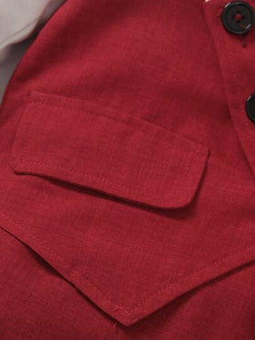 SHEIN طقم صيفي لطفل صغير عبارة عن 2 قطعة "جنتلمان"، تصميم أمامي متقاطع للسترة وبنطلون طويل، مناسب لحفلة أعياد الميلاد، المناسبات، الزفاف والعطلات