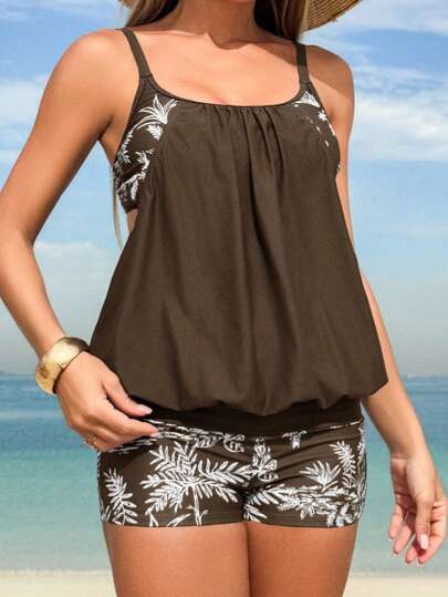 طقم تانكيني حريمي Swim Lushoire طقم بوكيني أنثوي من أسلوب البوهيمي بطبعة أزهار استوائية مناسب للعطلات