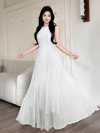فساتين حريمي Heiryn فستان نسائي أنيق بياقة مستديرة بدون أكمام بتطريز زهور الدانتيل، صيفي