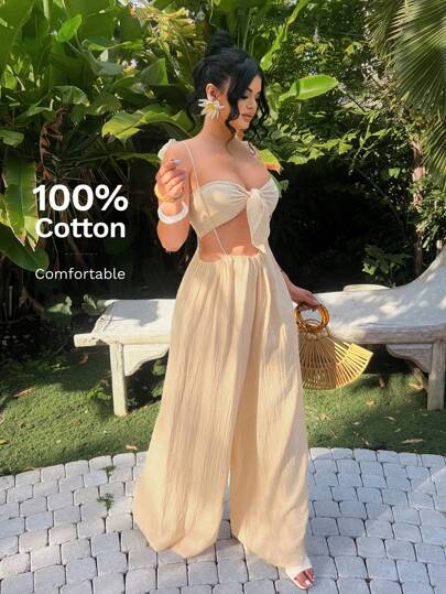SHEIN SXY ملابس نسائية قطعتين للارتداء اليومي، أزياء عطلة الجزيرة، أزياء شاطئية للمرأة، أزياء عطلة للمرأة، مجموعة قطعتين للعطلات، جذاب، صيفي أوروبي، ملابس علوية مربوطة من الأمام، أزياء إيبيزا، مجموعات للنساء، أطقم متناسقة للنساء، مجموعات صيفية نسائية، قطع