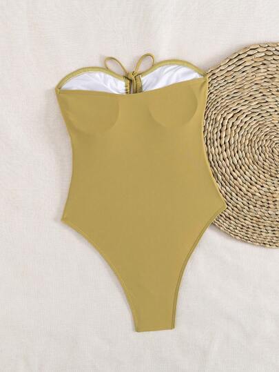 مايوه حريمي قطعة واحدة Swim Basics قطعة واحدة من ملابس السباحة ذات اللون الأحادي بأسلوب أوروبي وأمريكي بسيط مع سير قابل للسحب، ملابس السباحة الصيفية للشاطئ