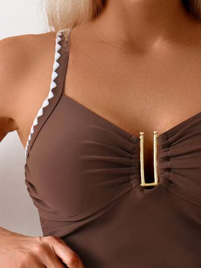 طقم تانكيني حريمي Swim Lushoire 2 قطعة من طقم بيكيني صيفي للنساء، ملابس علوية وسروال بلون سادة، بأسلوب أوروبي وأمريكي