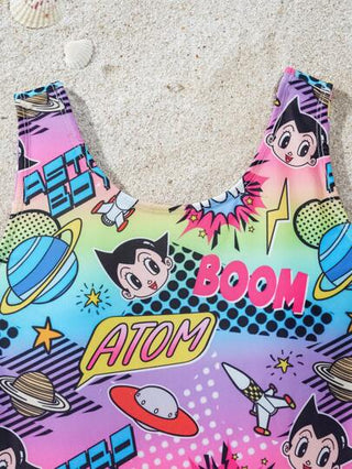 Astro Boy X  قطعة سباحة قطعة واحدة للبنات المراهقات مطبوعة بطباعة كرتونية