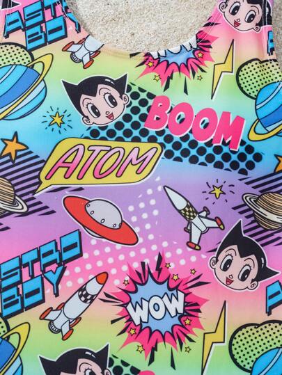 Astro Boy X  قطعة سباحة قطعة واحدة للبنات المراهقات مطبوعة بطباعة كرتونية