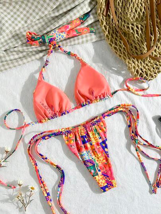 Swim Vcay 1 مجموعة/2 قطعة للنساء بيكيني قطعتين برسم غرافيك جذاب وألوان مطبوعة في حفلة الشاطئ ، وأغطية للشاطئ، ملابس كاجوال للحفلات الشاطئية في الربيع