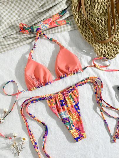 Swim Vcay 1 مجموعة/2 قطعة للنساء بيكيني قطعتين برسم غرافيك جذاب وألوان مطبوعة في حفلة الشاطئ ، وأغطية للشاطئ، ملابس كاجوال للحفلات الشاطئية في الربيع