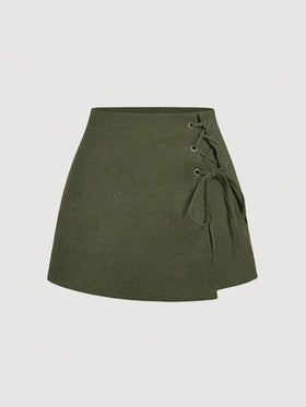 SHEIN MOD بنطلون كيولوت كاجوال للنساء بلون الجيش الأخضر الرجعي مع ربطة متقاطعة، ملابس ريفية للنساء، ملابس غربية للنساء، كيولوت رجعية، أسلوب المال القديم للنساء، ملابس رجعية للنساء