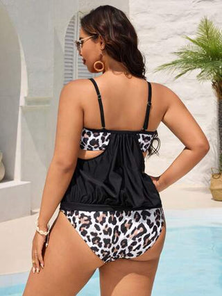 Swim Lushoire طقم سباحة نسائي أنيق للحجم الكبير بطبعة نمر للكاجوال والشاطئ، توب تانكيني أفتر الرقبة